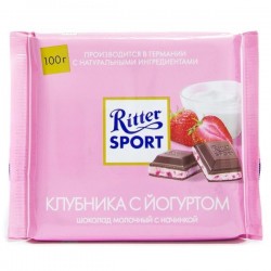 Шоколад, Ritter Sport (Риттер Спорт) 100 г с начинкой клубника с йогуртом молочный