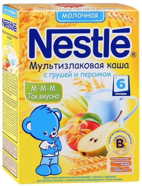 Каша молочная nestle мультизлаковая с грушей и персиком