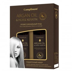 Набор подарочный Compliment Арган оил энд Хорс Кератин №1028 шампунь для волос + бальзам-маска для всех типов волос 250 мл + 250 мл